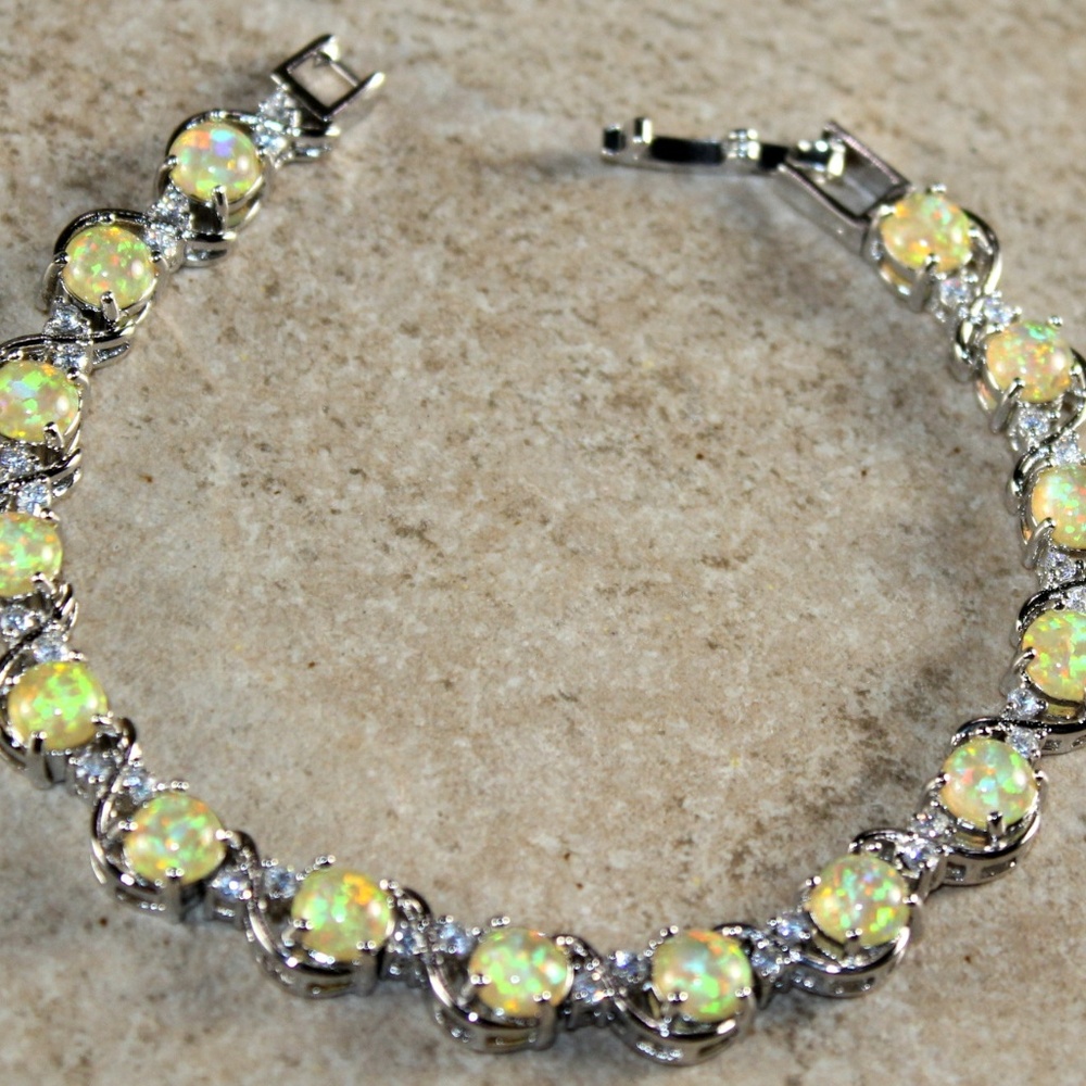 Yellow Fire Opal Round Silver Bracelet
